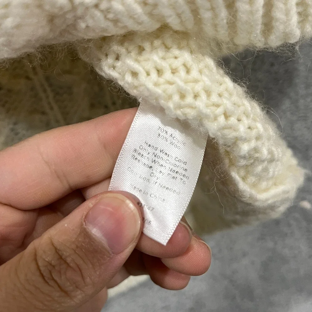 J Crew Sweater Womens Medium Cable Knit Ivory Wool Knit Fishermens‎ Pullover